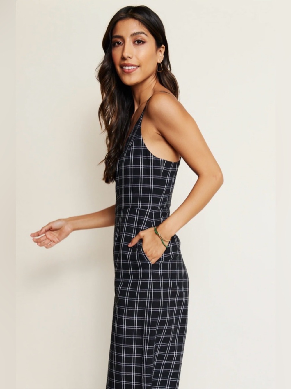 Able NWT Maude Wide Leg Jumpsuit in Black Plaid Cotton